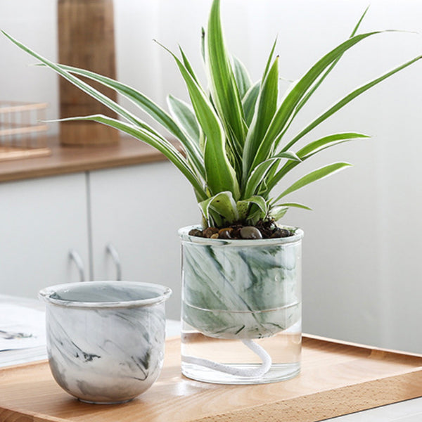 Modern Grey Ceramic Planter With Glass Stand - Plant pot and plant stands | Room decor items