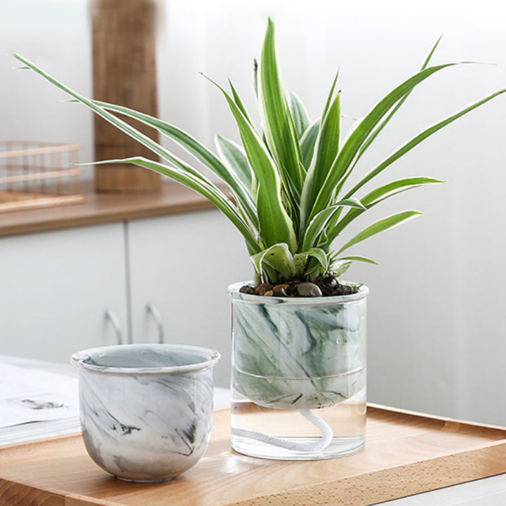 Modern Green Ceramic Planter With Glass Stand - Plant pot and plant stands | Room decor items
