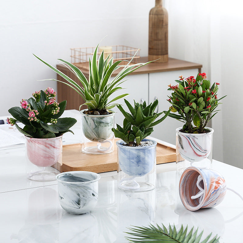 Modern Green Ceramic Planter With Glass Stand - Plant pot and plant stands | Room decor items