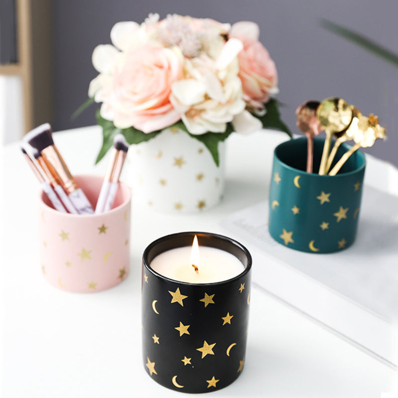 Stars and Moons Black Ceramic Planter