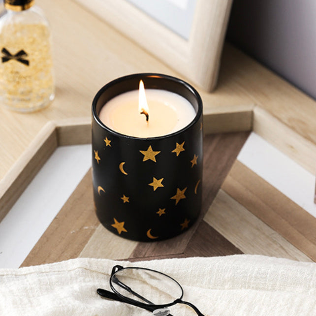 Stars and Moons Black Ceramic Planter