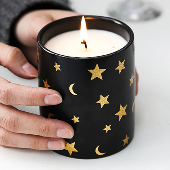 Stars and Moons Black Ceramic Planter