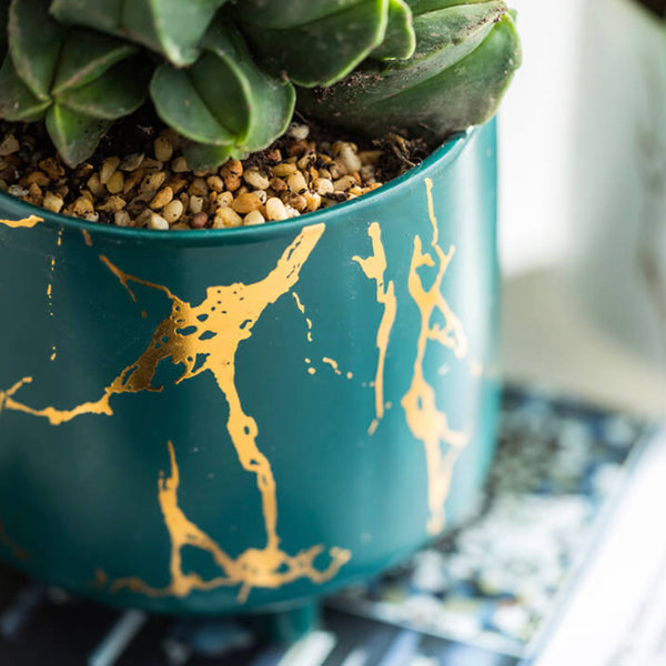 Halcyon Gold Green Marble Ceramic Planter With Legs Small - Indoor planters and flower pots | Home decor items