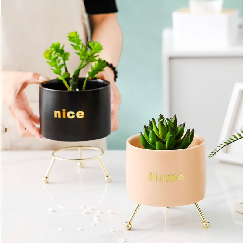 Home Ceramic Planter With Stand Pink - Indoor planters and flower pots | Home decor items