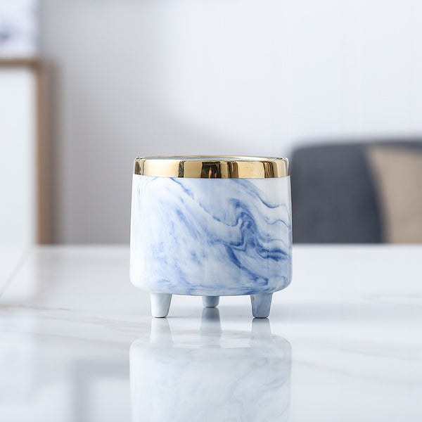 Luxe Ceramic Marble Planter Blue With Legs - Plant pot and plant stands | Room decor items