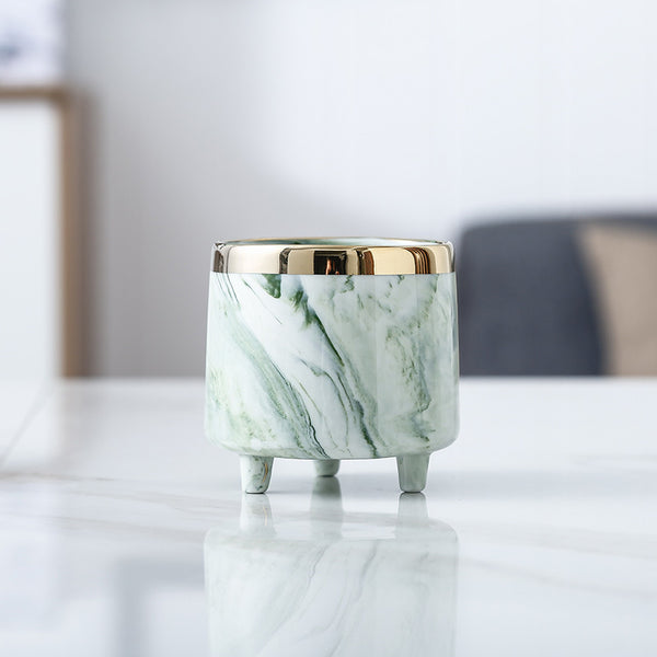 Luxe Ceramic Marble Planter Green With Legs - Plant pot and plant stands | Room decor items