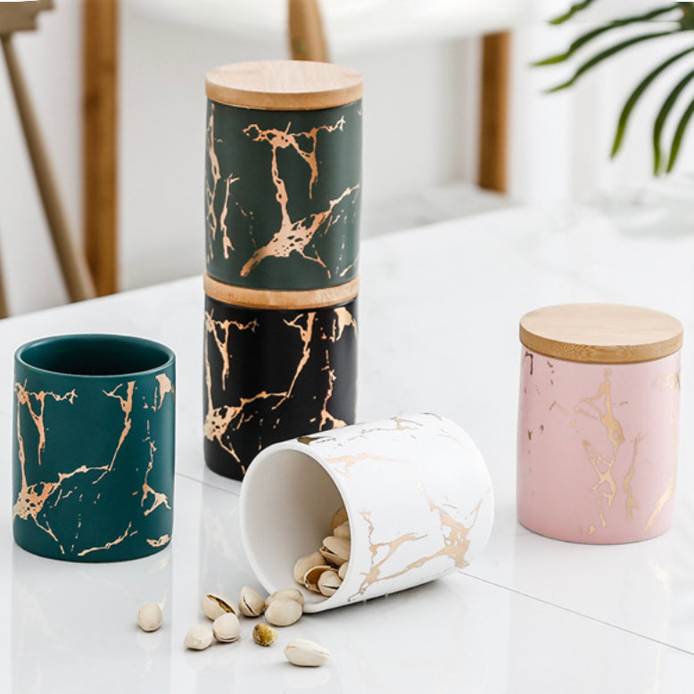 Auric Marble Pink Jar with Lid - Jar