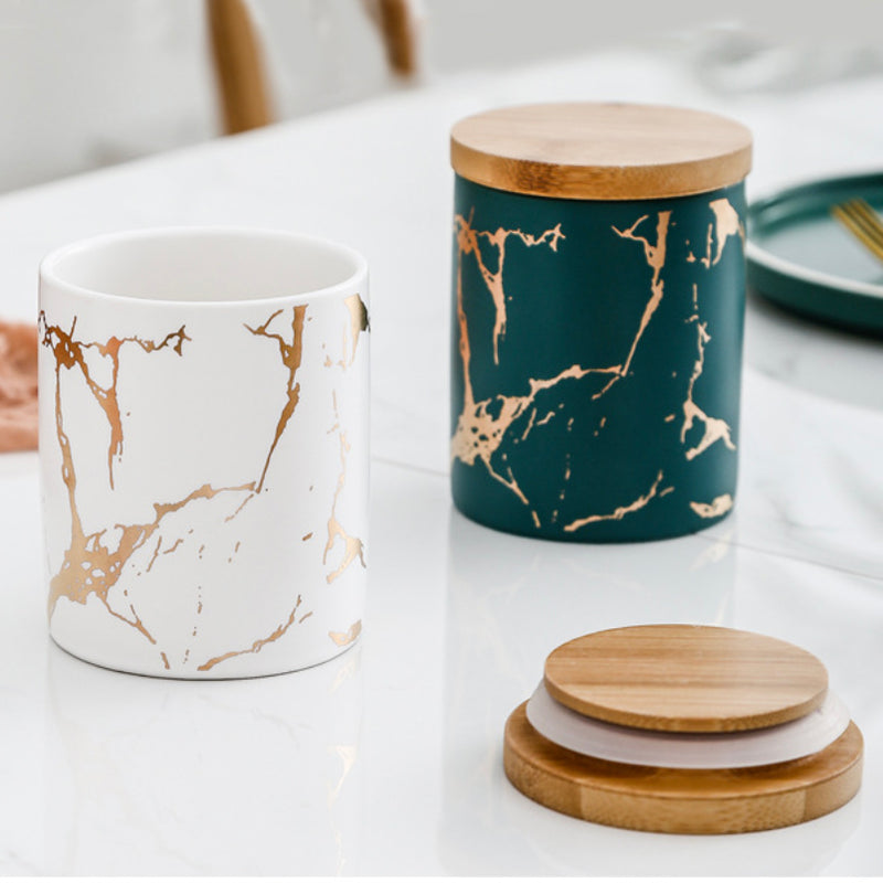 Auric Marble Green Jar with Lid - Jar