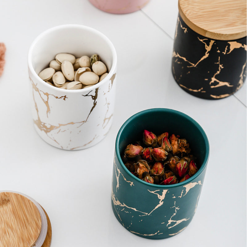 Auric Marble White Jar with Lid - Jar