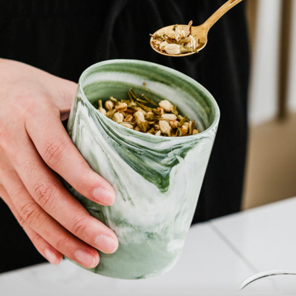 Marble Green Jar with Lid - Jar