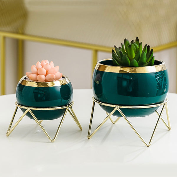 Eclat Ceramic Green Planter With Stand Large - Indoor planters and flower pots | Home decor items