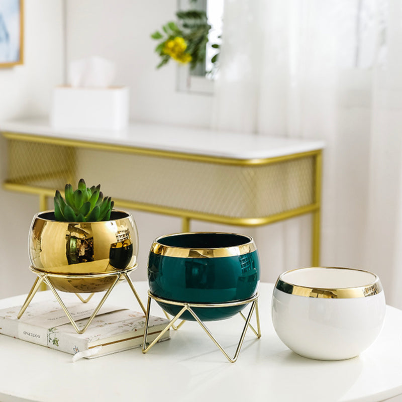 Eclat Ceramic White Planter With Stand Large - Indoor planters and flower pots | Home decor items
