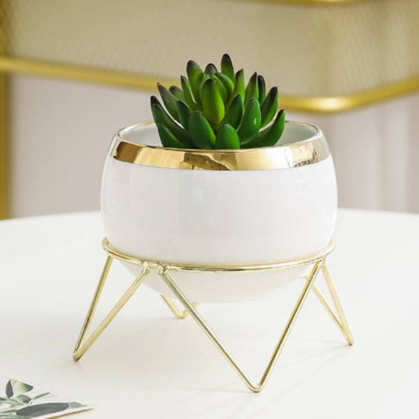 Eclat Ceramic White Planter With Stand Large - Indoor planters and flower pots | Home decor items