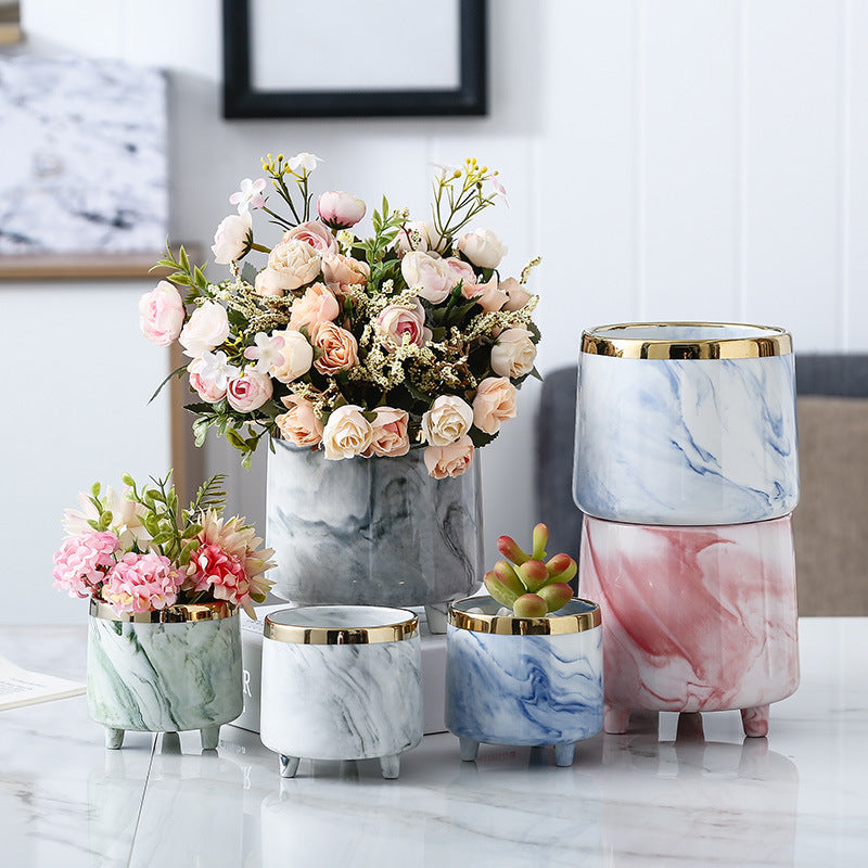Luxe Ceramic Marble Planter Blue With Legs - Plant pot and plant stands | Room decor items