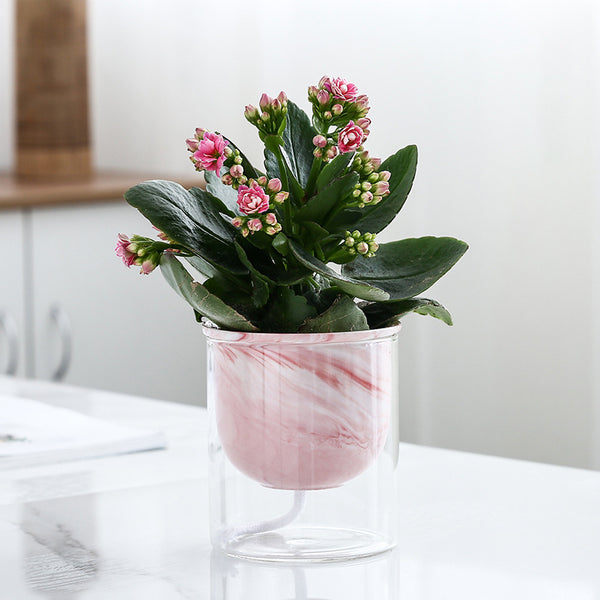 Modern Pink Ceramic Planter With Glass Stand - Plant pot and plant stands | Room decor items