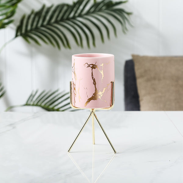 Auric Marble Pink Planter with Stand Large - Indoor planters and flower pots | Home decor items