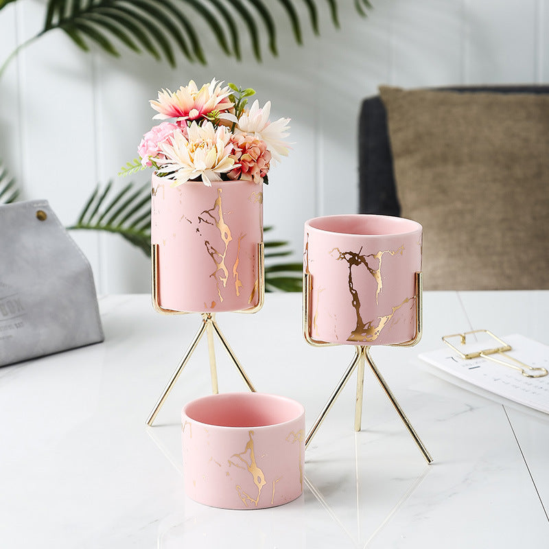Auric Marble Pink Planter with Stand Large - Indoor planters and flower pots | Home decor items