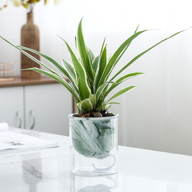 Modern Green Ceramic Planter With Glass Stand - Plant pot and plant stands | Room decor items