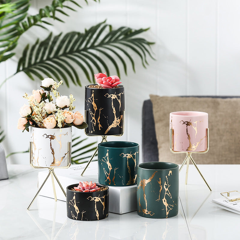 Auric Marble Black Planter with Stand Large - Indoor planters and flower pots | Home decor items