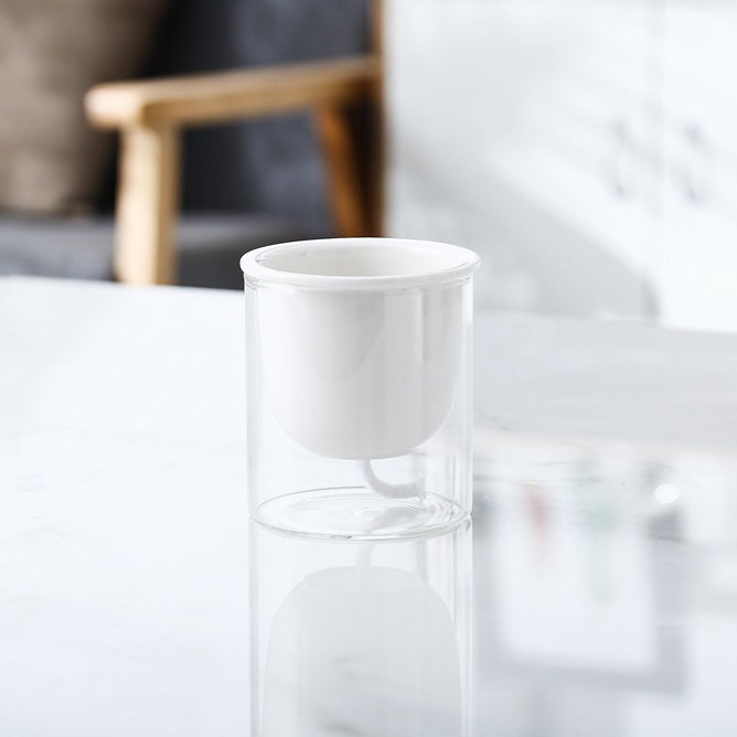 Modern Ivory Ceramic Planter With Glass Stand - Plant pot and plant stands | Room decor items