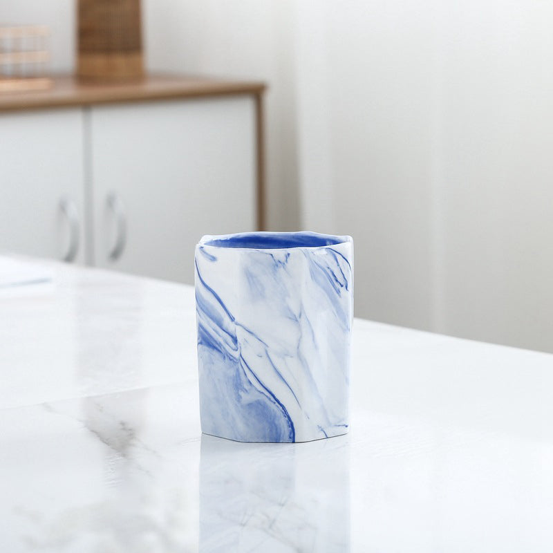 Hexad Marble Blue Ceramic Planter