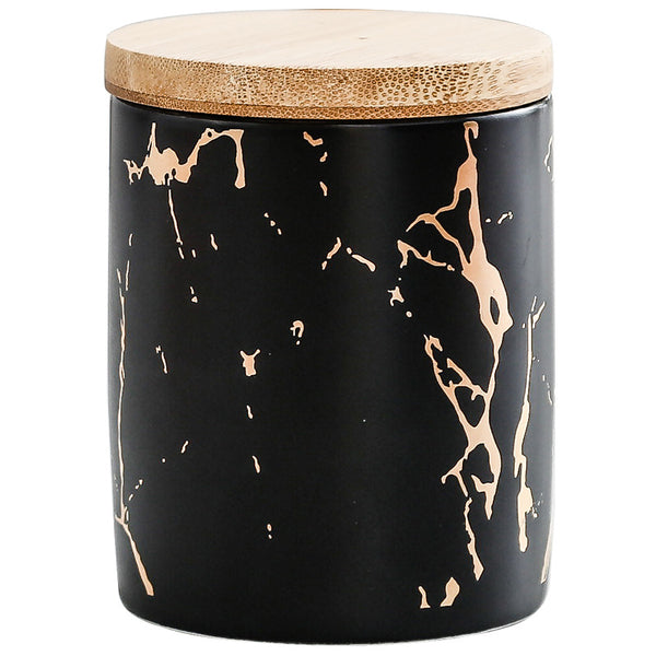 Auric Marble Black Jar with Lid - Jar