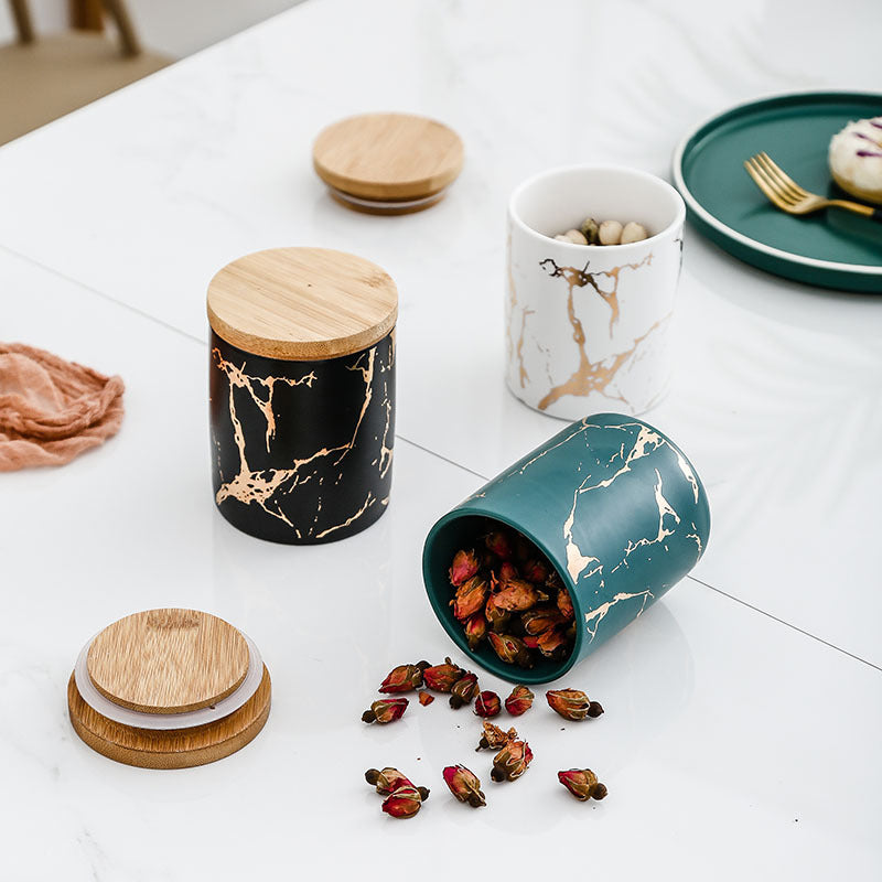 Auric Marble Black Jar with Lid - Jar