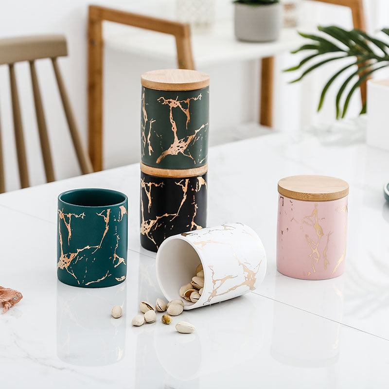 Auric Marble Black Jar with Lid - Jar