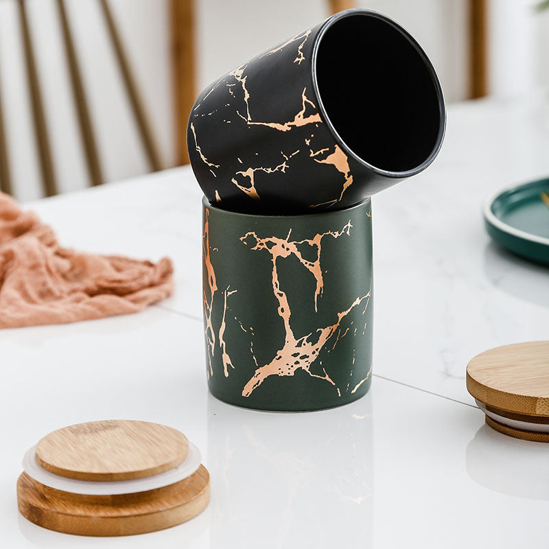 Auric Marble Green Jar with Lid - Jar