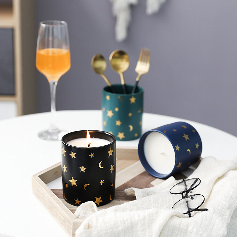 Stars and Moons Black Ceramic Planter