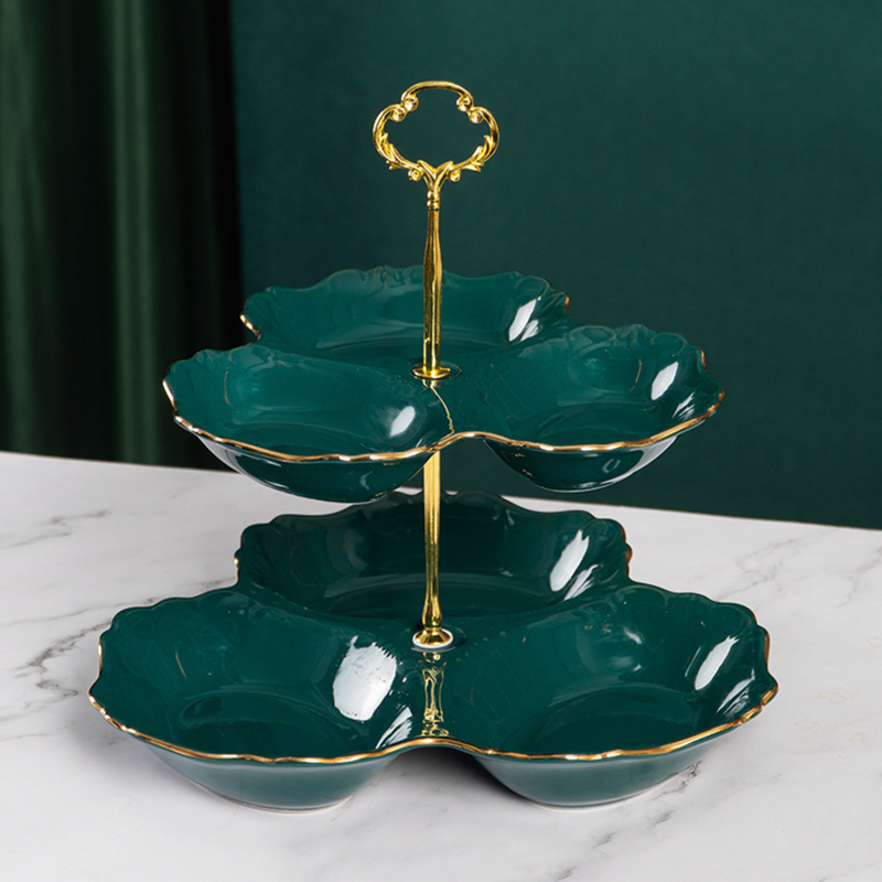 Dessert O' Clock Emerald Two Tier Golden Platter