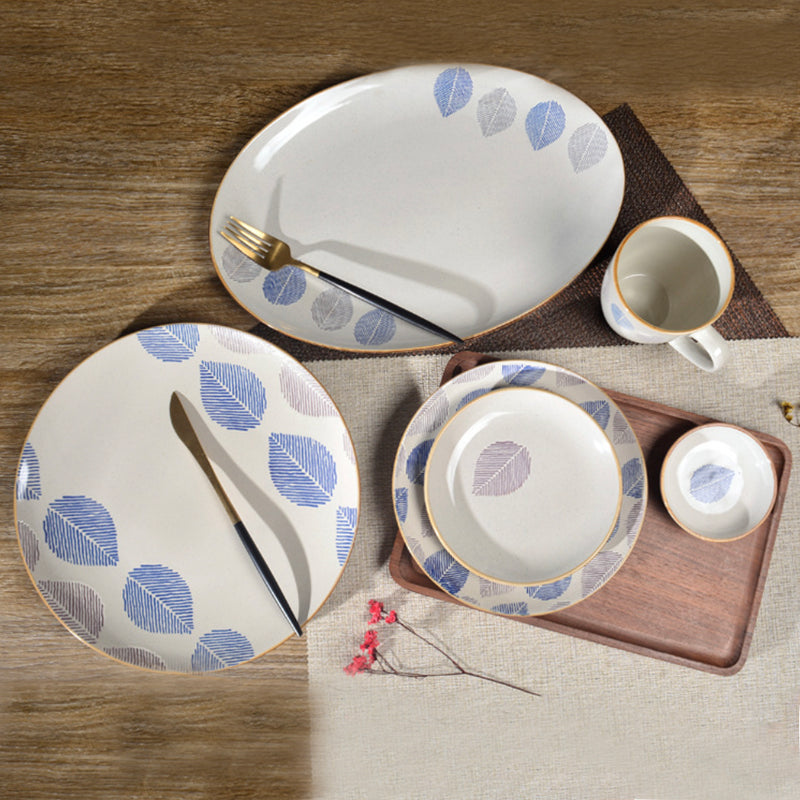 House of Eden Patterned Leaf Dinner Plate 11 Inch - Serving plate, lunch plate, ceramic dinner plates| Plates for dining table & home decor