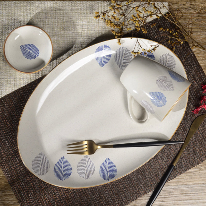 House of Eden Four Leaf Long Plate 14 Inch - Ceramic platter, serving platter, fruit platter | Plates for dining table & home decor