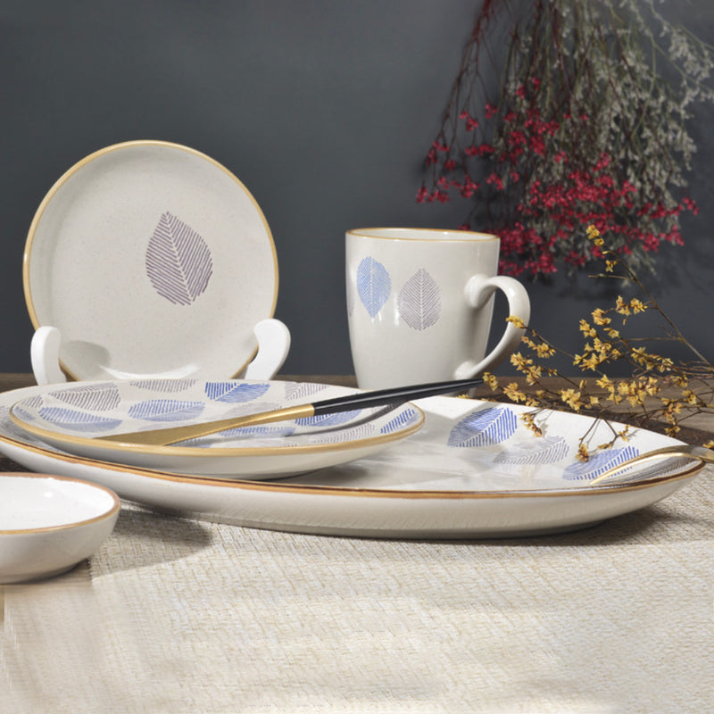 House of Eden Patterned Grey Leaf Plate 6 Inch - Serving plate, small plate, snacks plates | Plates for dining table & home decor