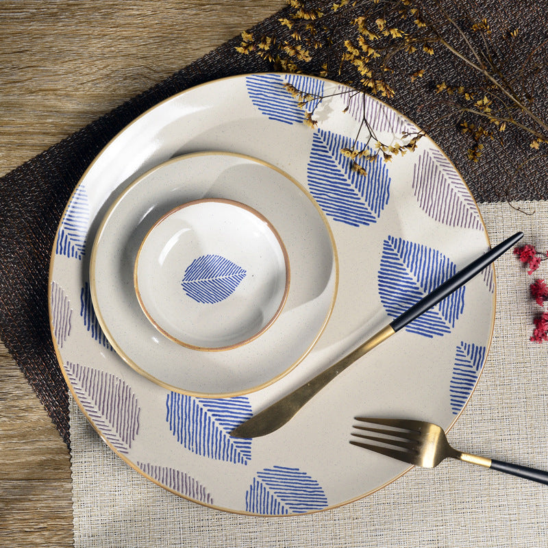 House of Eden Patterned Leaf Dinner Plate 11 Inch - Serving plate, lunch plate, ceramic dinner plates| Plates for dining table & home decor
