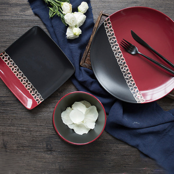 Carmine Red and Black Dinner Plate 11 Inch