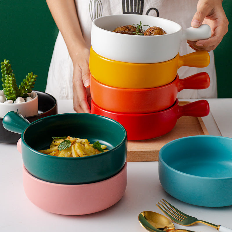 Ruby Red Baking Pan With Handle - Ceramic bowl, salad bowls, snack bowls, bowl with handle, oven bowl | Bowls for dining table & home decor