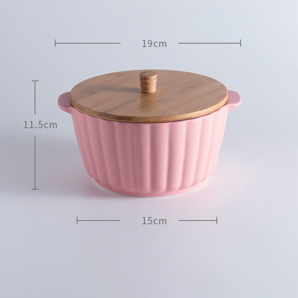 Peppy Pink Scalloped Pot With Lid 8 Inch - Serving bowl with lid, ceramic bowls with lids, noodle bowl, bowl for snacks | Bowls for dining table & home decor