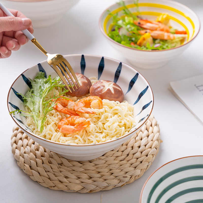 Teardrop Textured Ramen Bowl Blue 550 ml - Soup bowl, ceramic bowl, ramen bowl, serving bowls, salad bowls, noodle bowl | Bowls for dining table & home decor