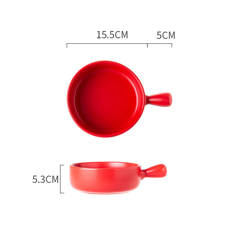 Ruby Red Baking Pan With Handle - Ceramic bowl, salad bowls, snack bowls, bowl with handle, oven bowl | Bowls for dining table & home decor