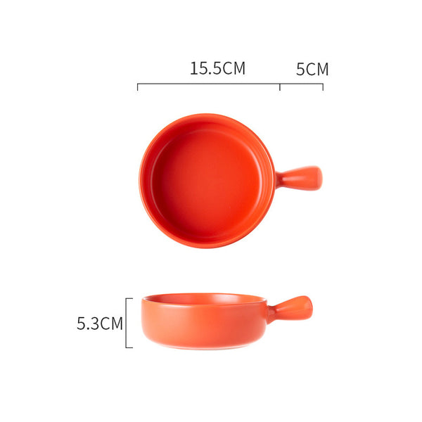 Orange Sherbet Baking Pan With Handle - Ceramic bowl, salad bowls, snack bowls, bowl with handle, oven bowl | Bowls for dining table & home decor