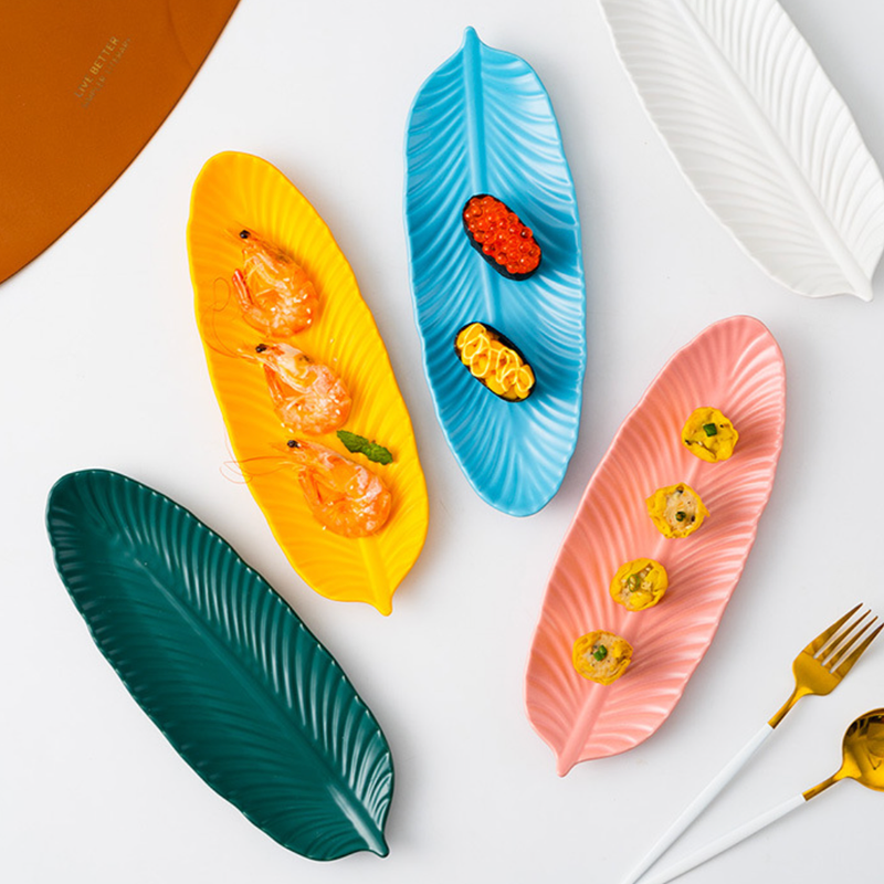 Teal Tantrum Leaf Platter - Ceramic platter, serving platter, fruit platter | Plates for dining table & home decor