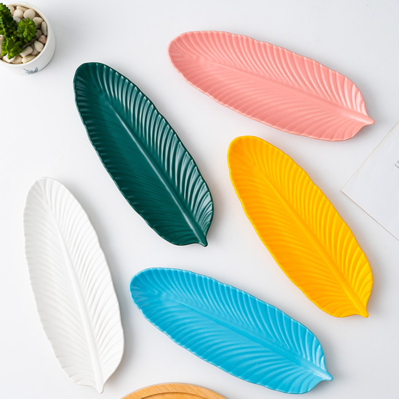 Teal Tantrum Leaf Platter - Ceramic platter, serving platter, fruit platter | Plates for dining table & home decor