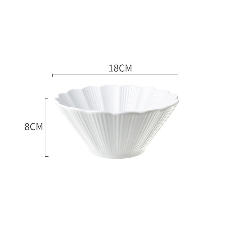 Snow White Fluted Ramen Bowl 600 ml - Soup bowl, ceramic bowl, ramen bowl, serving bowls, salad bowls, noodle bowl | Bowls for dining table & home decor