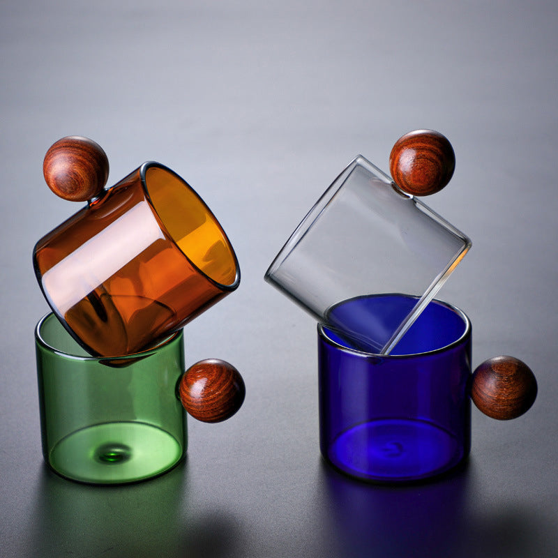 Clear Glass Mug With Knob Handle Small- Mug for coffee, tea mug, cappuccino mug | Cups and Mugs for Coffee Table & Home Decor