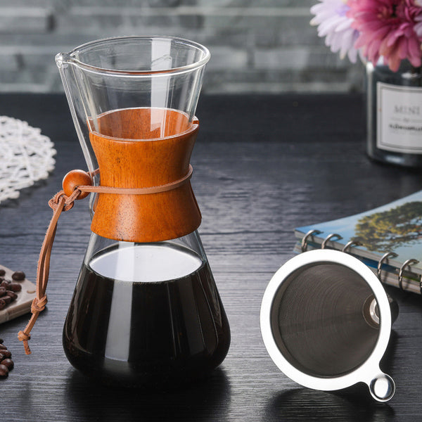 Pour Over Drip Coffee Maker With Wooden Collar