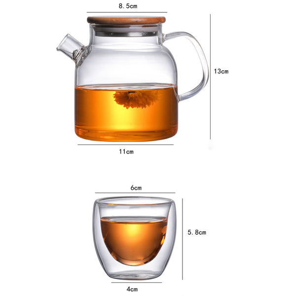 Glass Kettle With Double Wall Tea Cups - Tea cup set, tea set, teapot set | Tea set for Dining Table & Home Decor