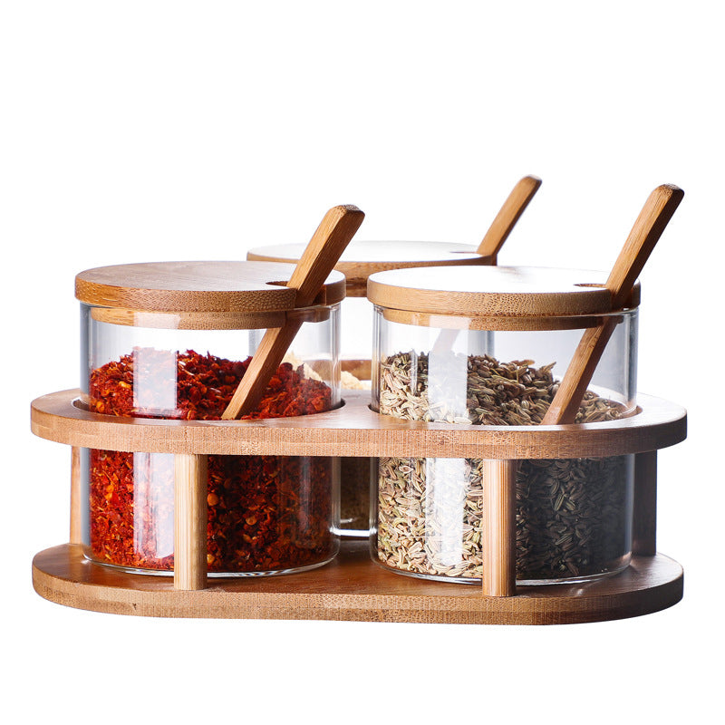 Glass and Wood Storage Jar Set of 3 - Jar