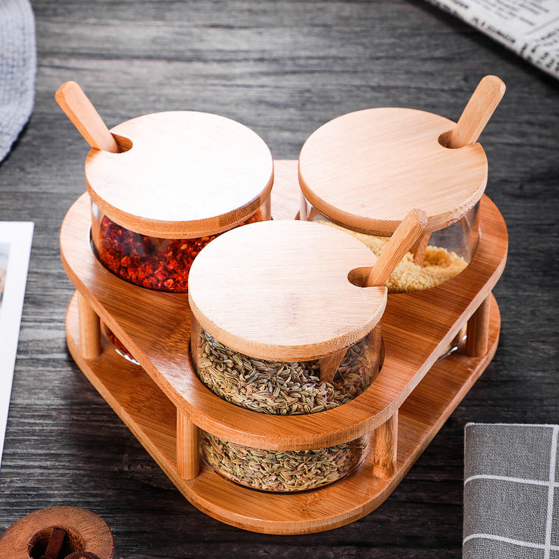 Glass and Wood Storage Jar Set of 3 - Jar