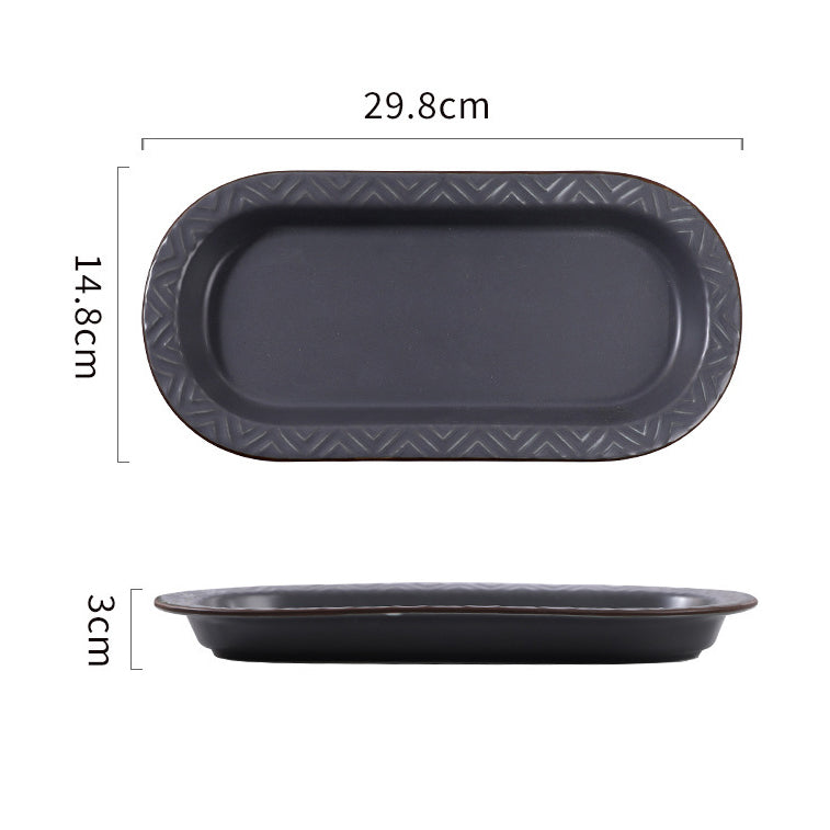 Asphalt Grey Long Plate 12 Inch - Ceramic platter, serving platter, fruit platter | Plates for dining table & home decor